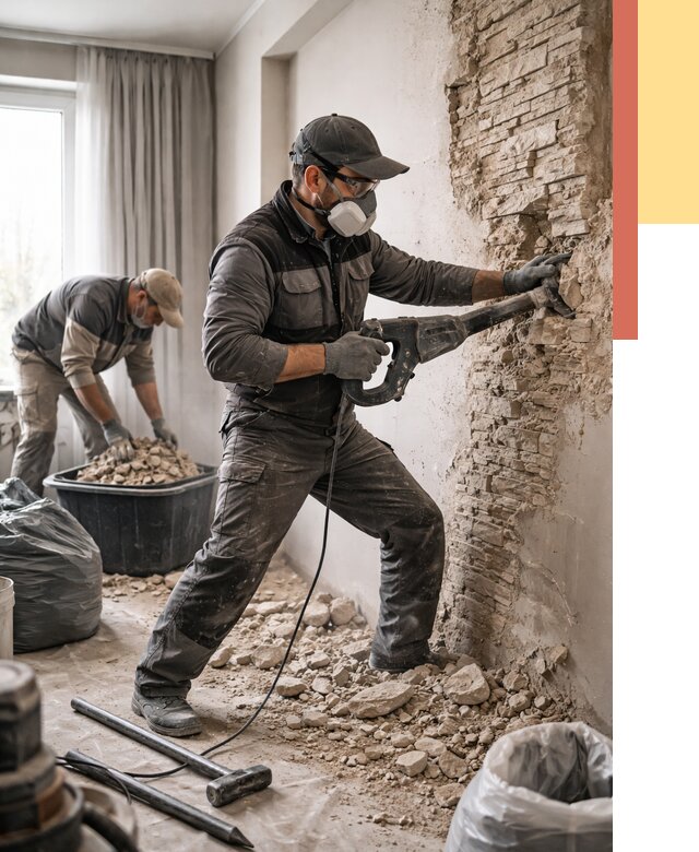 Демонтаж декоративного камня в Чапаевске от 1481 руб/м² — быстро и недорого | ОТДЕЛОЧНИК-Чпв