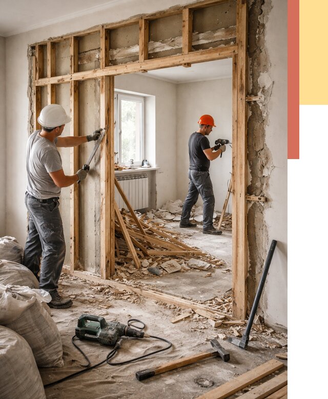 Демонтаж деревянных перегородок в Чапаевске от 3269 руб. — быстро и недорого | ОТДЕЛОЧНИК-Чпв