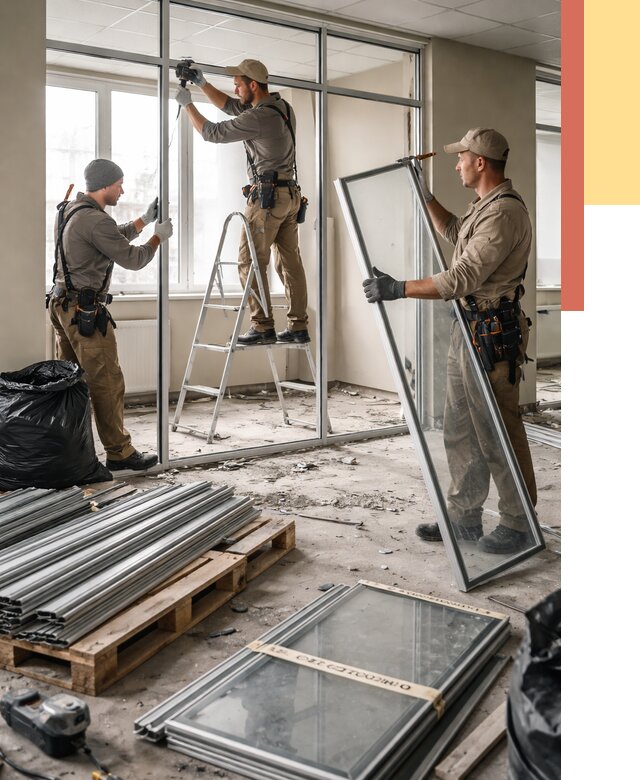 Демонтаж алюминиевых перегородок в Чапаевске от 4290 руб. — быстро и недорого | ОТДЕЛОЧНИК-Чпв