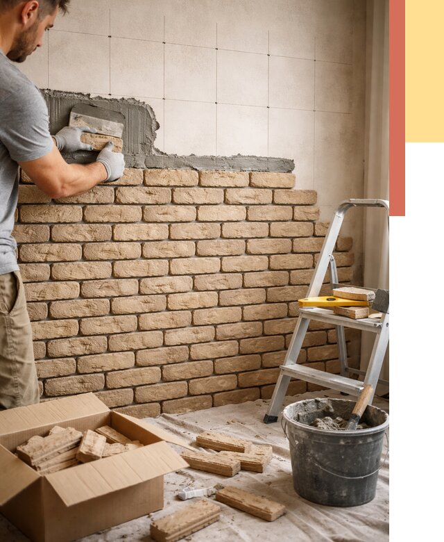 Монтаж декоративного кирпича в Чапаевске от 3269 руб./м² — быстро и недорого | ОТДЕЛОЧНИК-Чпв