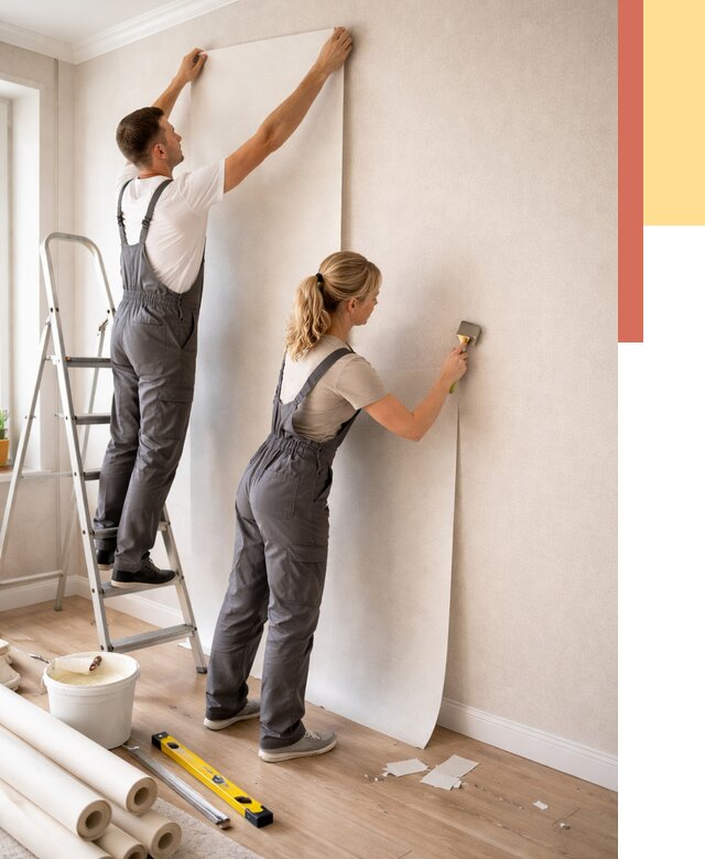 Поклейка флизелиновых обоев в Чапаевске от 6129 руб. | Быстро и недорого — ОТДЕЛОЧНИК-Чпв