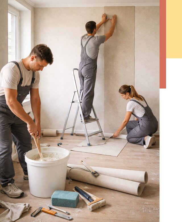 Оклейка стен обоями в Чапаевске от 3575 руб/м2 — быстро и недорого | ОТДЕЛОЧНИК-Чпв