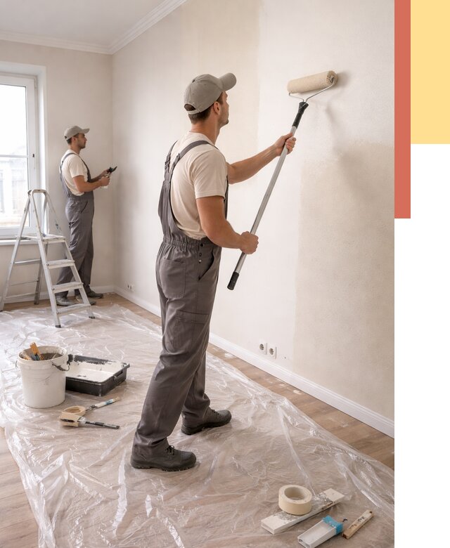 Покраска стен акриловой краской в Чапаевске от 3575 руб./м² — быстро и недорого | ОТДЕЛОЧНИК-Чпв