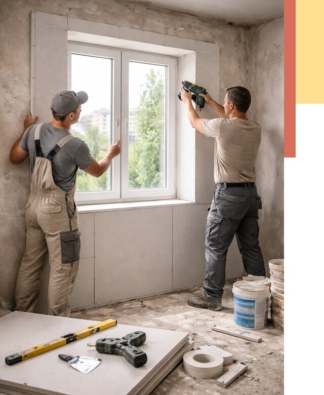 Монтаж откосов из гипсокартона в Чапаевске от 4597 руб. под ключ | ОТДЕЛОЧНИК-Чпв