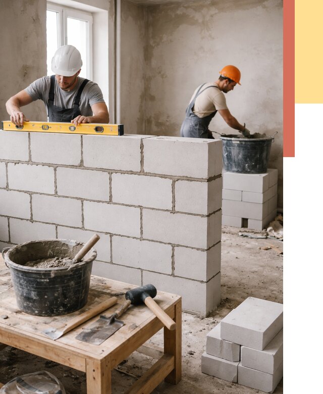 Кладка перегородок из газобетона в Чапаевске от 3269 руб. под ключ | ОТДЕЛОЧНИК-Чпв