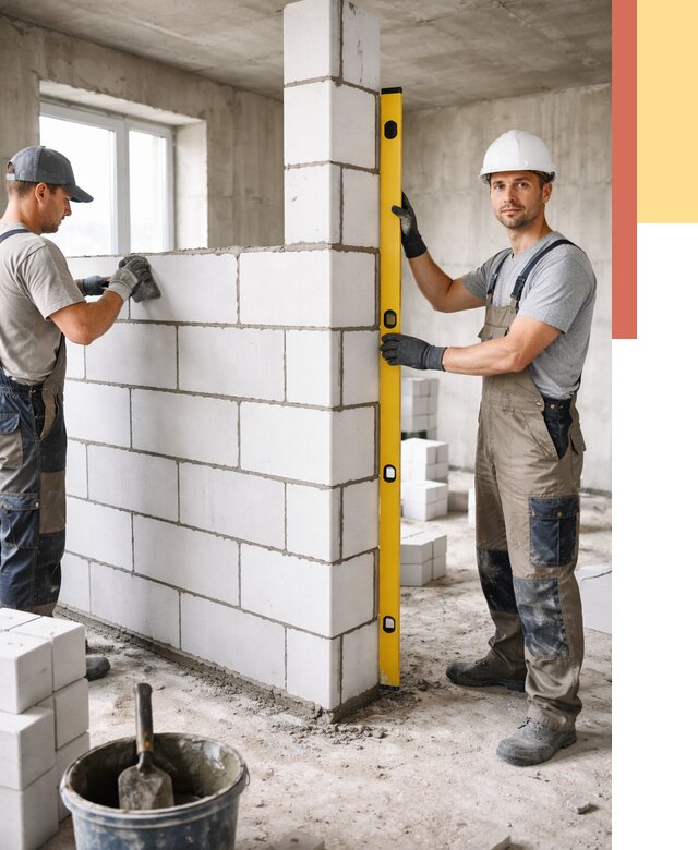 Кладка перегородок из пеноблока в Чапаевске от 1839 руб. под ключ | ОТДЕЛОЧНИК-Чпв