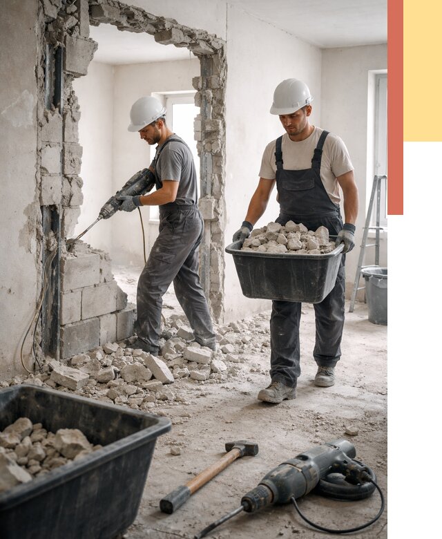 Демонтаж блоковых перегородок в Чапаевске от 3831 руб. — быстро и недорого | ОТДЕЛОЧНИК-Чпв