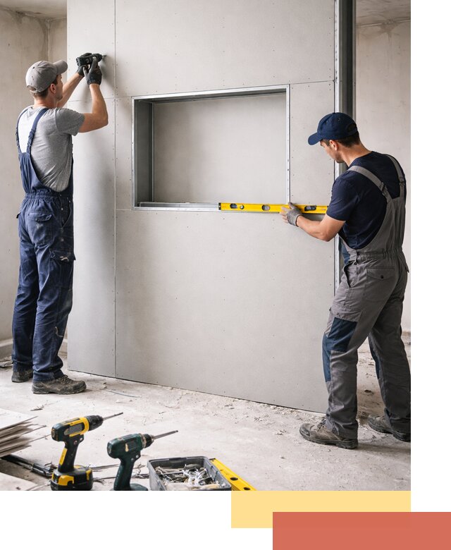 Перегородка из гипсокартона с нишей под декор в Чапаевске