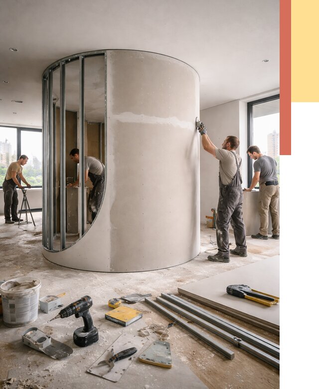 Радиусная перегородка из гипсокартона в Чапаевске от 2962 руб. под ключ | ОТДЕЛОЧНИК-Чпв