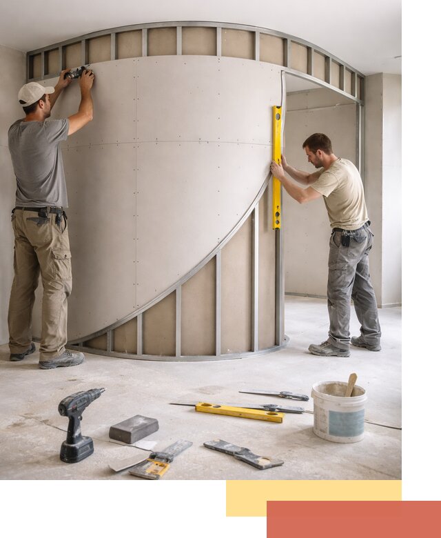 Радиусная перегородка из гипсокартона в Чапаевске под ключ