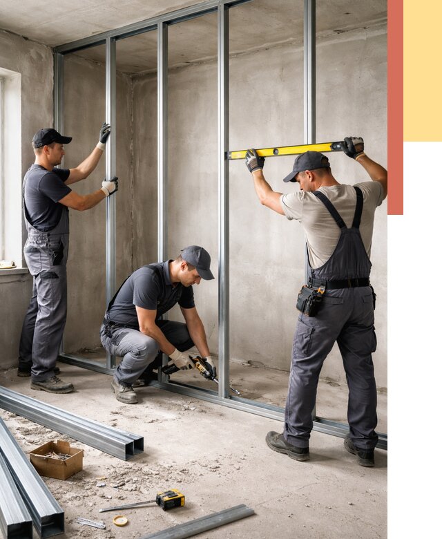 Монтаж каркаса перегородки из профиля в Чапаевске от 766 руб. | ОТДЕЛОЧНИК-Чпв