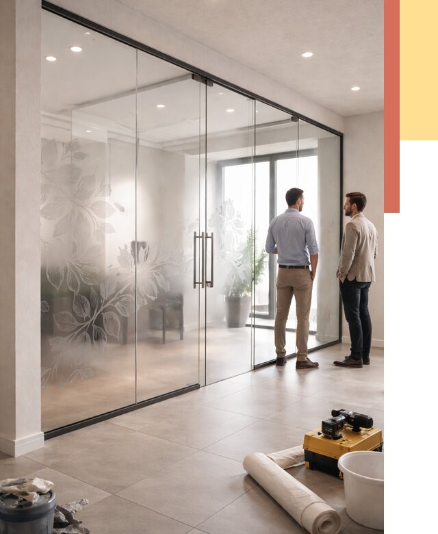 Стеклянные перегородки с рисунком в Чапаевске от 12769 руб. монтаж и нанесение | ОТДЕЛОЧНИК-Чпв