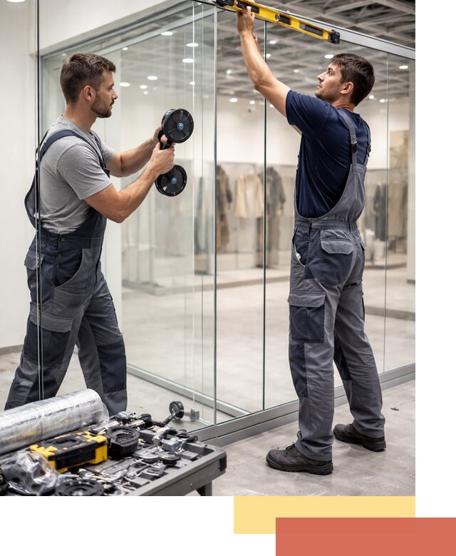 Стеклянные перегородки для магазинов в Чапаевске — монтаж и установка