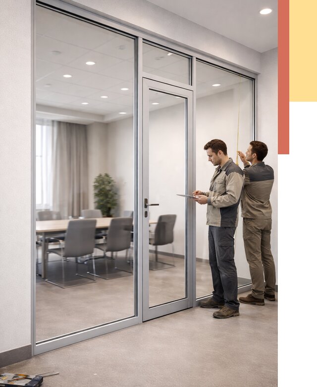 Установка и монтаж алюминиевых перегородок со стеклом в Чапаевске от 8376 руб. | ОТДЕЛОЧНИК-Чпв