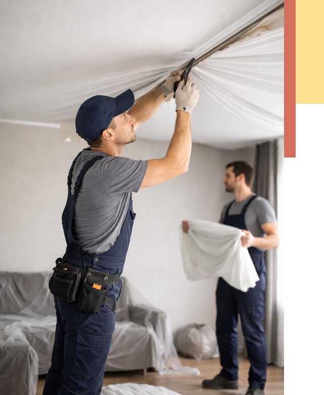 Демонтаж натяжного потолка в Чапаевске от 4597 руб. — снятие и разбор под ключ | ОТДЕЛОЧНИК-Чпв