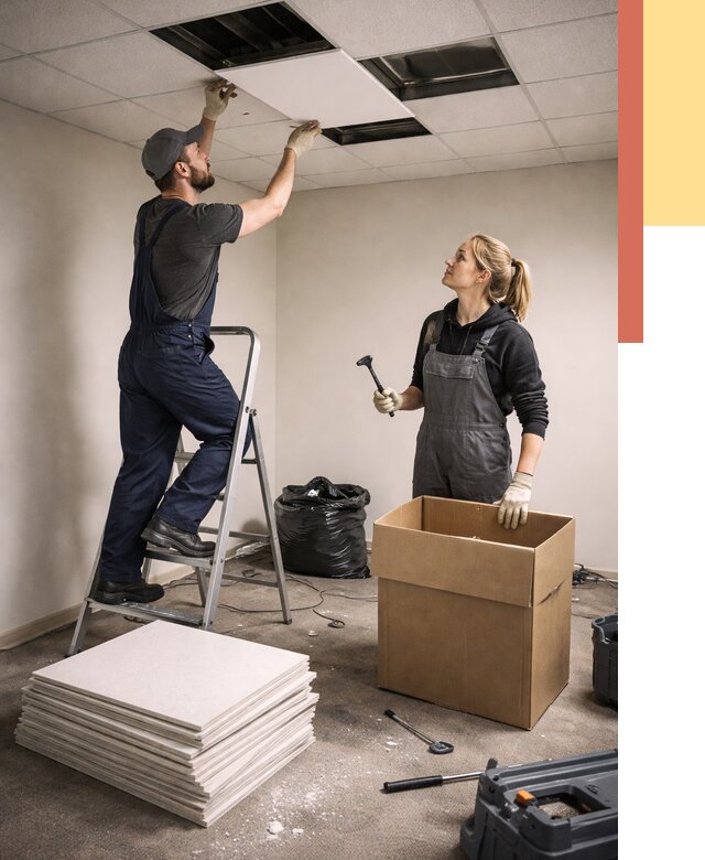 Демонтаж потолочной плитки в Чапаевске от 4597 руб. быстро и недорого | ОТДЕЛОЧНИК-Чпв