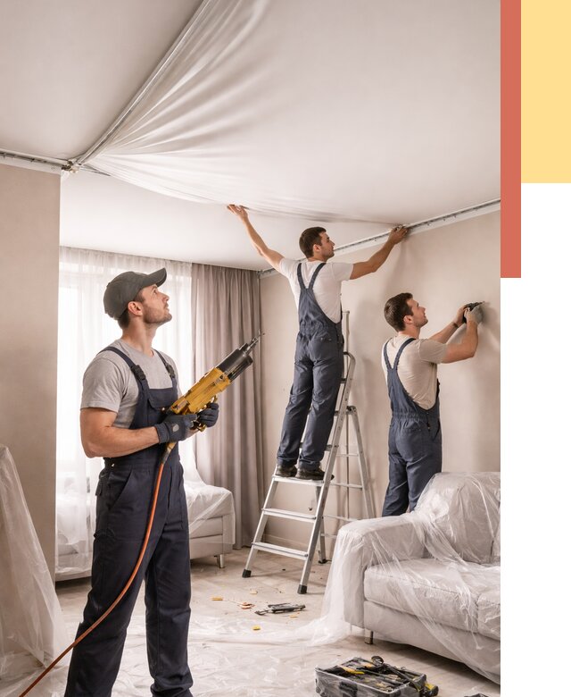 Установка натяжного потолка в Чапаевске от 4597 руб. | Быстро и недорого — ОТДЕЛОЧНИК-Чпв