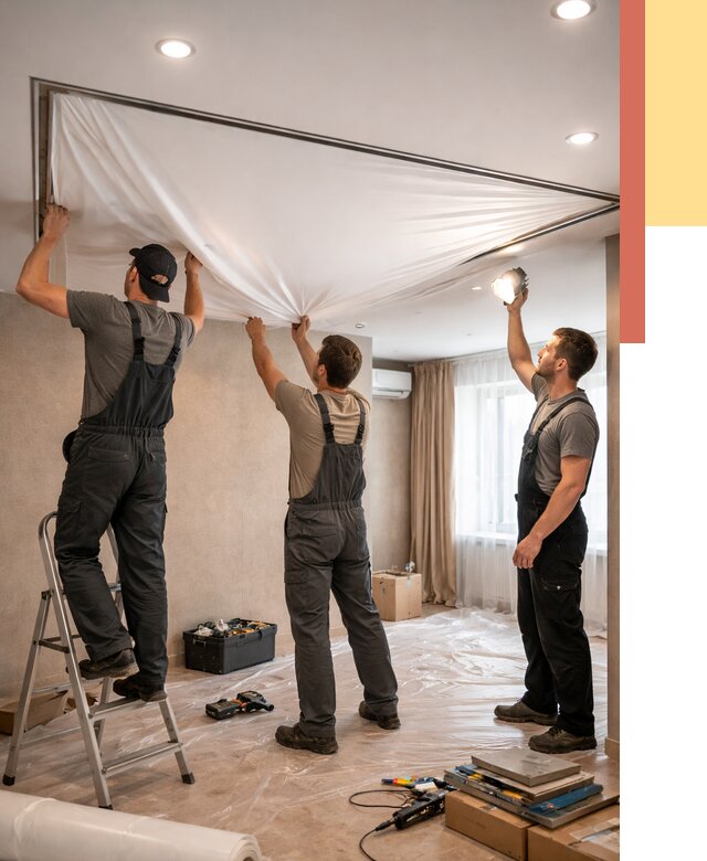 Монтаж ПВХ натяжного потолка в Чапаевске от 3575 руб. под ключ | ОТДЕЛОЧНИК-Чпв