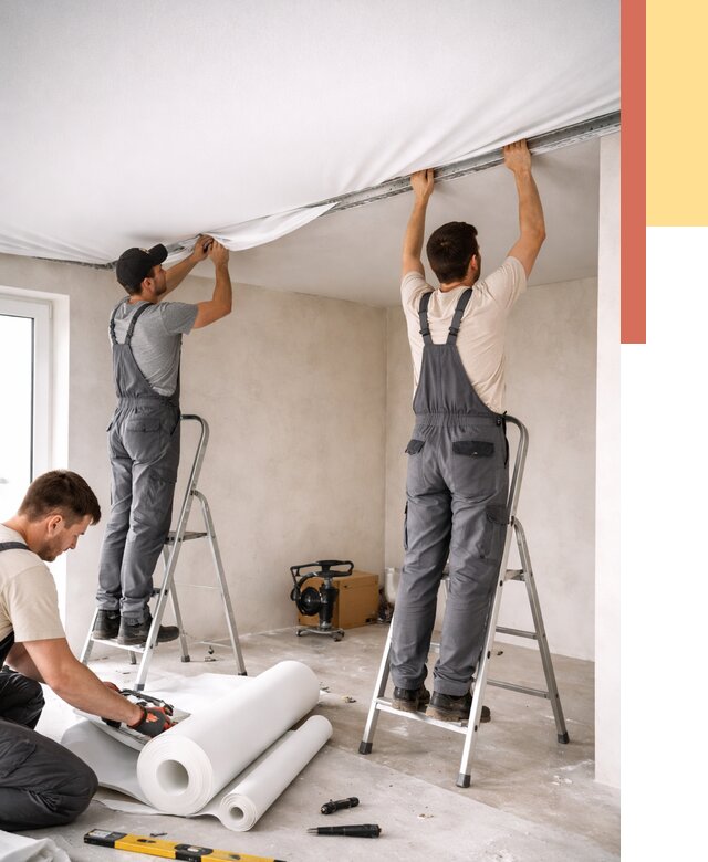 Монтаж тканевого натяжного потолка в Чапаевске от 3575 руб. под ключ | ОТДЕЛОЧНИК-Чпв