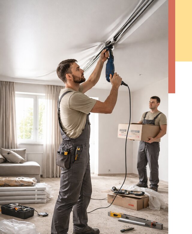 Монтаж сатинового натяжного потолка в Чапаевске от 3575 руб. | Быстро, недорого — ОТДЕЛОЧНИК-Чпв