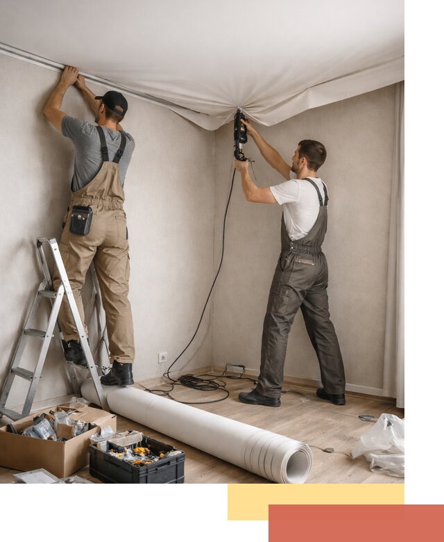 Монтаж цветного натяжного потолка в Чапаевске за один день