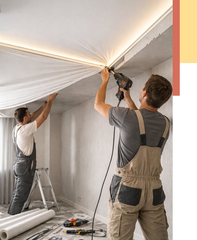 Монтаж натяжного потолка с подсветкой в Чапаевске от 970 руб. | ОТДЕЛОЧНИК-Чпв