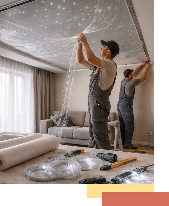 Монтаж натяжного потолка «Звездное небо» в Чапаевске