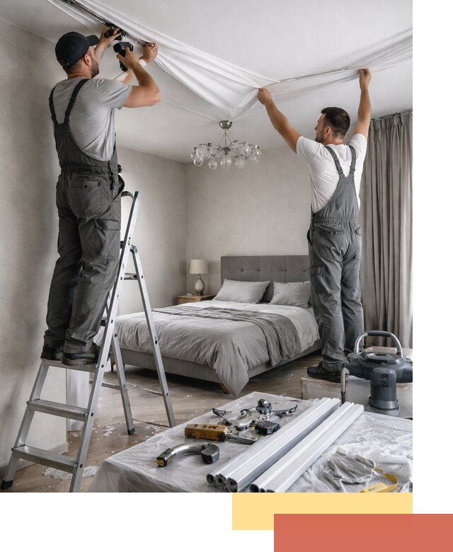 Монтаж натяжного потолка в спальне в Чапаевске