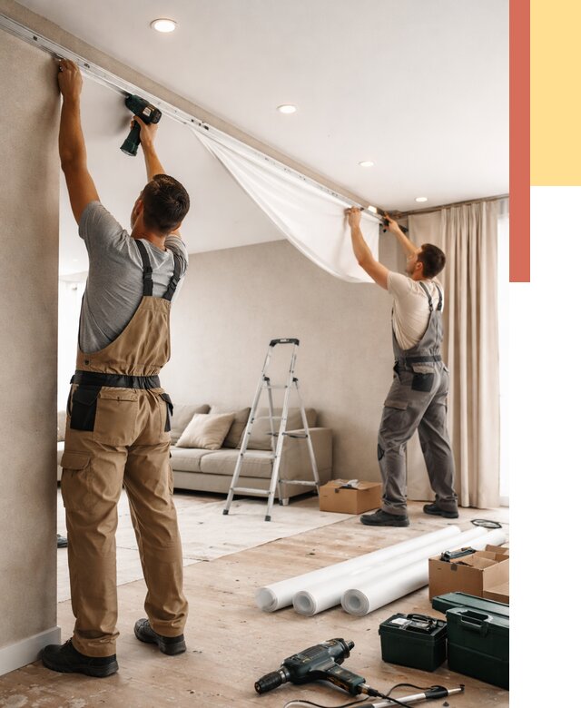 Монтаж натяжного потолка в гостиной в Чапаевске от 562 руб. | ОТДЕЛОЧНИК-Чпв