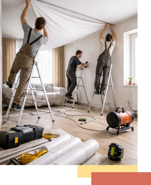 Монтаж натяжного потолка в гостиной в Чапаевске