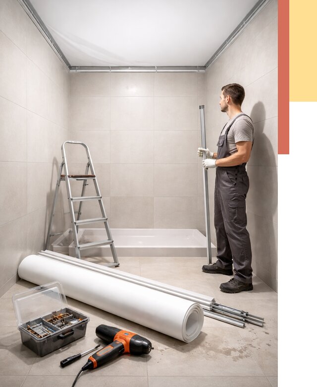 Монтаж натяжного потолка в санузле в Чапаевске от 1890 руб. — ОТДЕЛОЧНИК-Чпв