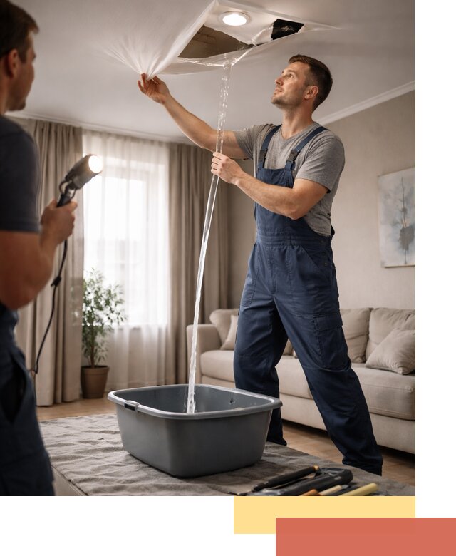 Слив воды с натяжного потолка в Чапаевске быстро и аккуратно