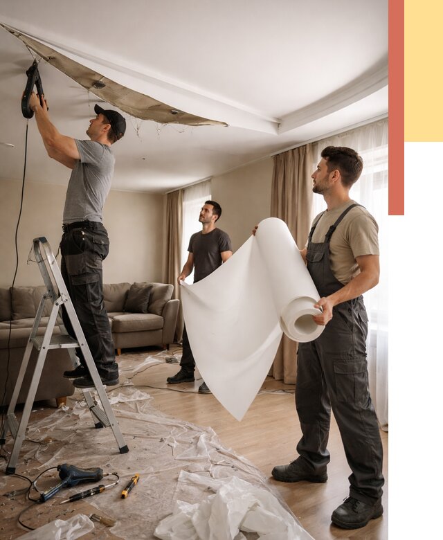 Замена полотна натяжного потолка в Чапаевске от 9704 руб. быстро и недорого | ОТДЕЛОЧНИК-Чпв