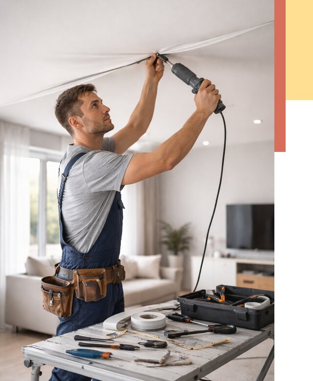 Ремонт натяжных потолков в Чапаевске от 9704 руб. под ключ — ОТДЕЛОЧНИК-Чпв