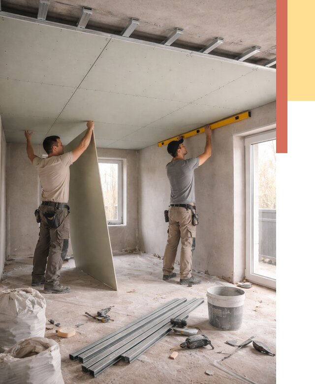 Одноуровневый потолок из гипсокартона в Чапаевске от 766 руб. — монтаж под ключ | ОТДЕЛОЧНИК-Чпв