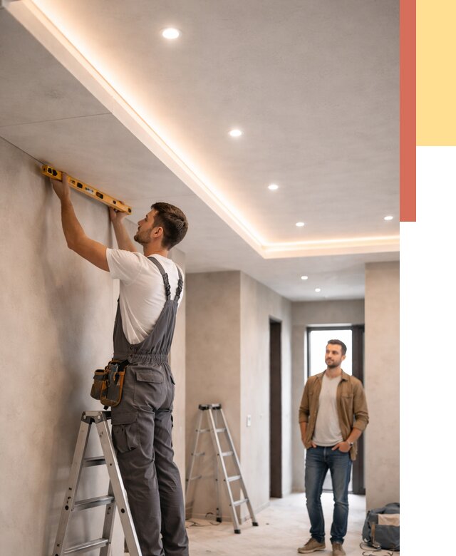 Потолок из гипсокартона с подсветкой в Чапаевске от 766 руб./м2 под ключ | ОТДЕЛОЧНИК-Чпв