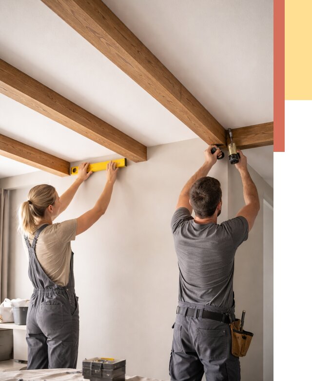 Монтаж декоративных балок на потолок в Чапаевске от 4290 руб. — ОТДЕЛОЧНИК-Чпв